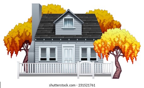 A big house with fence on a white background 