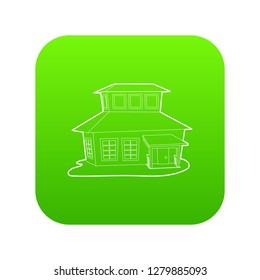 Big house icon green vector isolated on white background