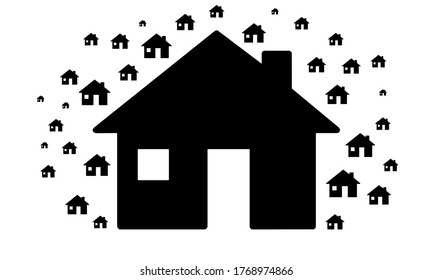 A big house symbol and small house symbols around it.