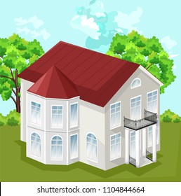 Big house Vector. White house classic style with 2 floors