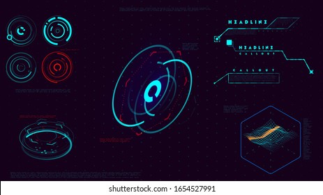 Big HUD set, 2d & 3d HUD display elements, tecnologycal callouts, Futuristic interface objects concepts , Vector UI, GUI collection 