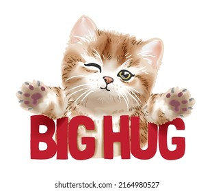 big hug slogan with cute kitten open arms vector illustration