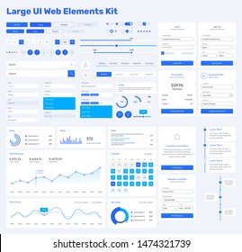 Big, huge, enhanced ui kit for web design, mobile apps with the different buttons, graphics, diagramms, menu, search, tabs and other. 