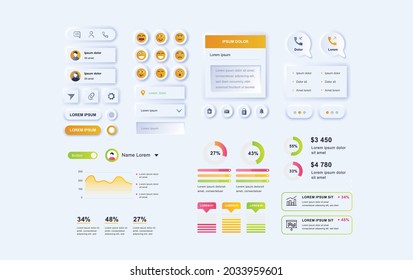 Große, riesige, erweiterte i-Kit für Web-Design, mobile Apps mit den verschiedenen Schaltflächen, Grafiken, , Menü, Suche, Tabs und andere.