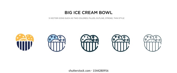 big ice cream bowl icon in different style vector illustration. two colored and black big ice cream bowl vector icons designed in filled, outline, line and stroke style can be used for web, mobile,