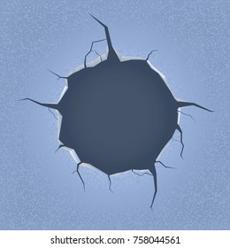 Big Ice Hole With Cracks. Vector Illustration