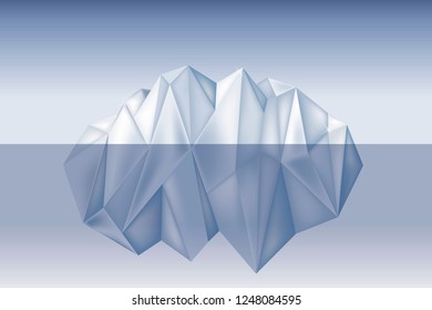 Big iceberg floating on water waves with underwater part vector illustration low poly style