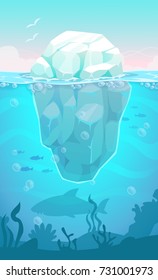 Big iceberg in the ocean. Vector cartoon illustration.