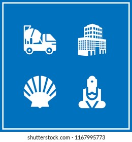 big icon. 4 big vector set. concrete mixer, shell, city buildings and great buddha of thailand icons for web and design about big theme