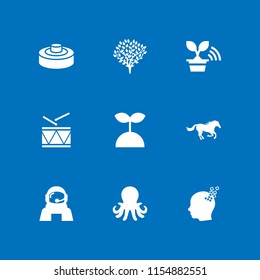 big icon. 9 big set with tree, mine, astronaut and military drum musical instrument vector icons for web and mobile app