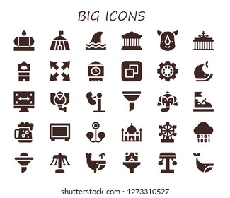  big icon set. 30 filled big icons. Simple modern icons about  - Water tank, Circus, Shark, Pantheon, Rhino, Brandenburg gate, Big ben, Maximize, Size, Data, Whale, Elephant, Amusement park