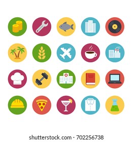 Big icon set of business and professions. Industry and service, food and production. Flat cartoon bright color vector icons.