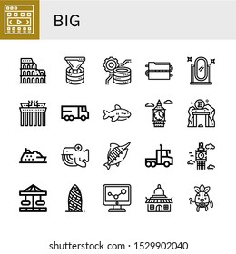big icon set. Collection of Carousel, Coliseum, Funnel, Data processing, Data, Full length mirror, Brandenburg gate, Lorry, Shark, Big ben, Data mining, Cruise, Whale, Marlin icons