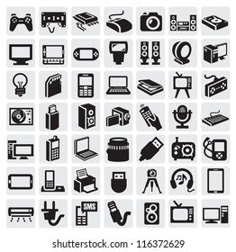 big icon set of electronic devices on gray