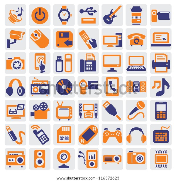 big icon set of\
electronic devices on gray