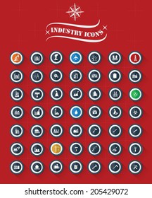 Big icon set Industrial buttons on red background,vector