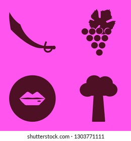 big icon set with lips, grape and saber vector illustration