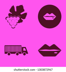 big icon set with lips, grape and truck vector illustration