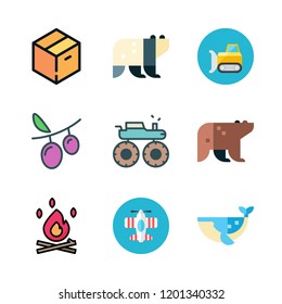 big icon set. vector set about panda bear, grapes, airplane and whale icons set.