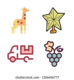 big icon set. vector set about star, cart, grapes and giraffe icons set.
