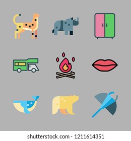 big icon set. vector set about polar bear, wardrobe, bonfire and manta ray icons set.