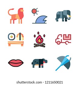 big icon set. vector set about lips, lion, sushi and elephant icons set.