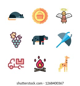 big icon set. vector set about angel, animals, cart and giraffe icons set.