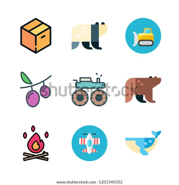 big icon set. vector set about panda bear,\
grapes, airplane and whale icons\
set.