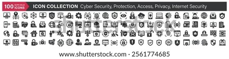 Big icons collection. Containing Cyber Security, Protection, Access, Privacy, Internet Security. Glyph solid style series icon