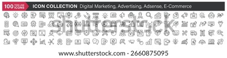 Big icons collection. Containing Digital Marketing, Advertising, Adsense, E-Commerce. Thin line style series icon