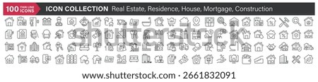 Big icons collection. Containing Real Estate, Residence, House, Mortgage, Construction. Thin line style series icon
