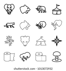 Big icons. set of 16 editable outline big icons such as panther, elephant, circus, defragmentation, explosion, paper towel, bear