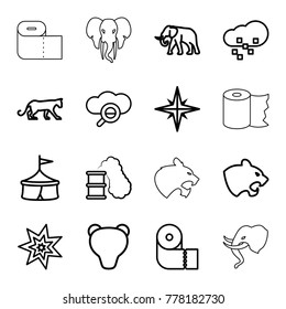 Big icons. set of 16 editable outline big icons such as panther, elephant, paper towel, circus, bear, search cloud, defragmentation, explosion
