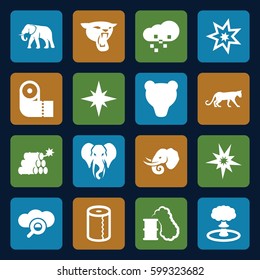 big icons set. Set of 16 big filled icons such as panther, elephant, paper towel, defragmentation, dynamite, explosion, smoking can, explode, bear