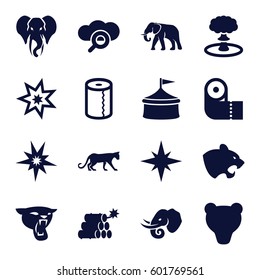 big icons set. Set of 16 big filled icons such as panther, elephant, paper towel, dynamite, explosion, explode, circus, bear