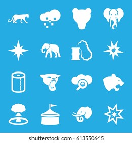 Big icons set. set of 16 big filled icons such as panther, elephant, paper towel, defragmentation, explosion, smoking can, explode, circus, bear