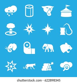 Big icons set. set of 16 big filled icons such as panther, elephant, paper towel, defragmentation, dynamite, explosion, smoking can, explode, circus
