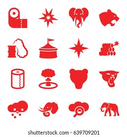 Big icons set. set of 16 big filled icons such as panther, elephant, paper towel, defragmentation, dynamite, explosion, smoking can, explode, circus, bear