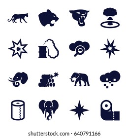 Big icons set. set of 16 big filled icons such as panther, elephant, paper towel, defragmentation, dynamite, explosion, smoking can, explode