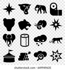 Big icons set. set of 16 big filled icons such as panther, elephant, paper towel, defragmentation, dynamite, explosion, explode, circus, bear