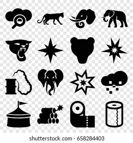 Big icons set. set of 16 big filled icons such as panther, elephant, paper towel, defragmentation, dynamite, explosion, smoking can, explode, circus, bear