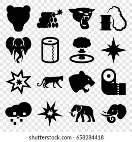 Big icons set. set of 16 big filled icons such as panther, elephant, paper towel, defragmentation, dynamite, explosion, smoking can, explode