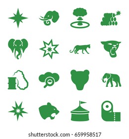 Big icons set. set of 16 big filled icons such as panther, elephant, paper towel, dynamite, explosion, smoking can, explode, circus, bear