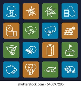 Big icons set. set of 16 big outline icons such as panther, elephant, paper towel, defragmentation, dynamite, explosion, smoking can, explode, search cloud