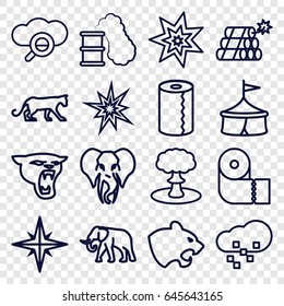 Big icons set. set of 16 big outline icons such as panther, elephant, paper towel, defragmentation, dynamite, explosion, smoking can, explode, search cloud