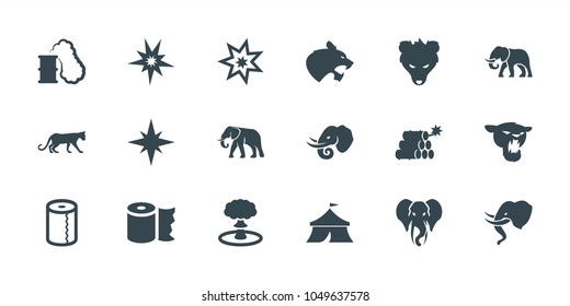 Big icons. set of 18 editable filled big icons: panther, elephant, paper towel, explode, dynamite, explosion, smoking can, circus