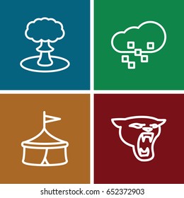 Big icons set. set of 4 big outline icons such as panther, defragmentation, explosion