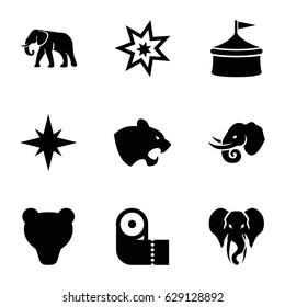 Big icons set. set of 9 big filled icons such as panther, elephant, paper towel, explosion, circus
