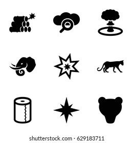 Big icons set. set of 9 big filled icons such as panther, elephant, paper towel, dynamite, explosion, bear