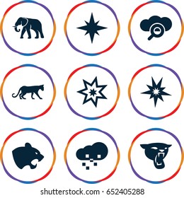 Big icons set. set of 9 big filled icons such as panther, elephant, defragmentation, explosion, explode